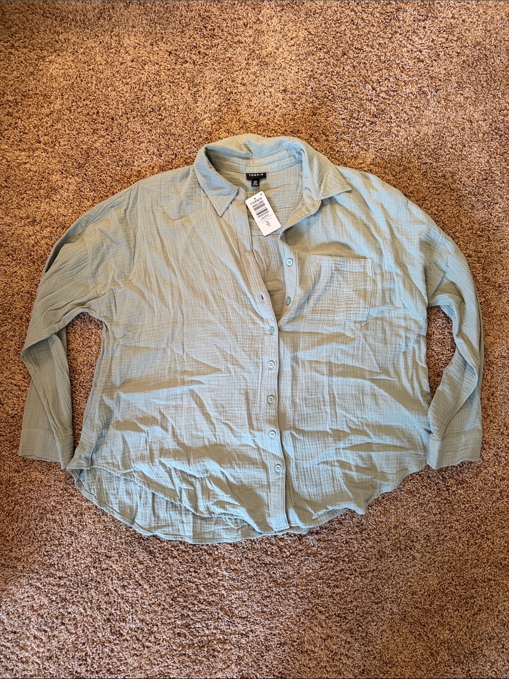 NWT Torrid Cotton Gauze Drop Shoulder Button Down Shirt - Gray Mist - Size 00